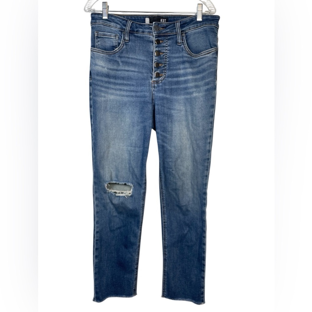 KUT from the Kloth Straight Leg High Rise Jeans Button Fly Distressed 8L